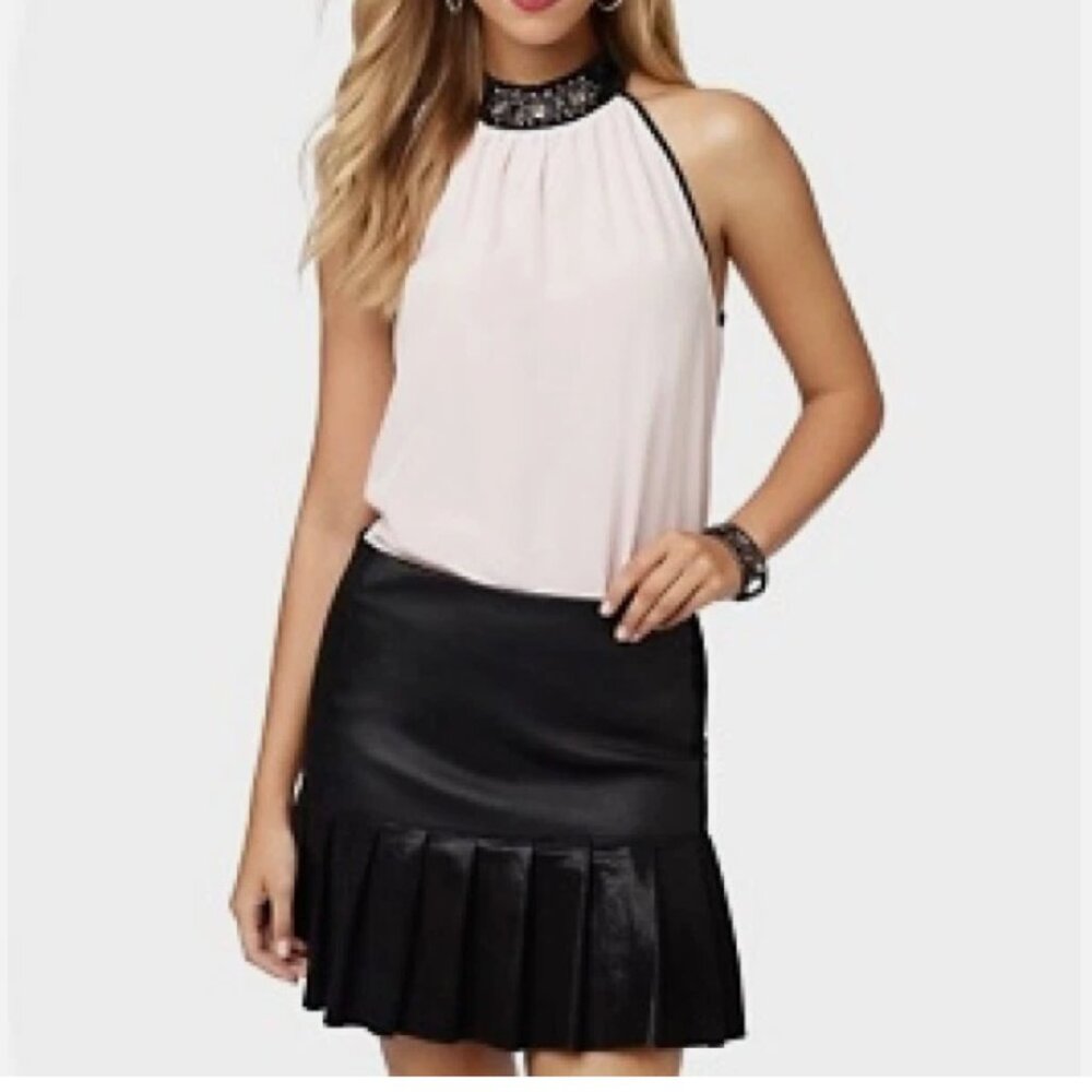 NWT Juicy Couture Lamb Leather Mini Pleated Pencil Skirt XS little black dress